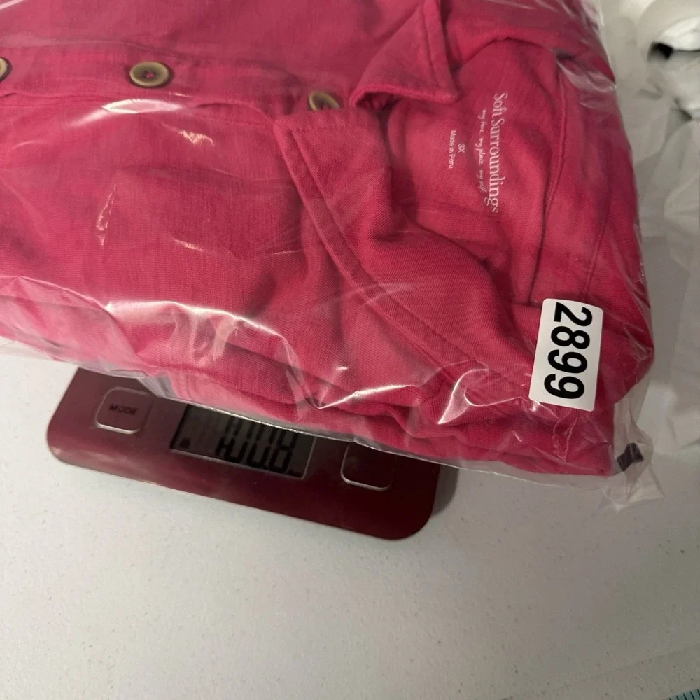 Soft Surroundings Womens 3X Button Down Hot Pink Dress‎ Short Sleeve Lagenlook
